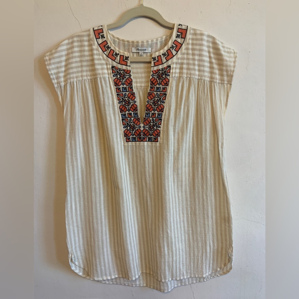 Madewell Cream Embroidered Top